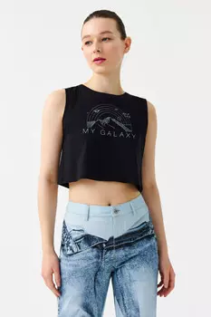 Майка-топ хлопковая укороченная с принтом