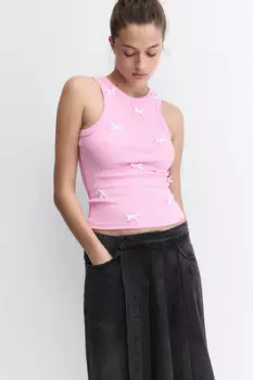 Майка в рубчик с атласными бантиками