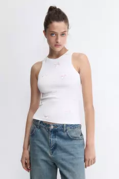 Майка в рубчик с атласными бантиками