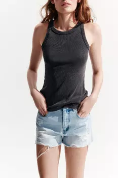 Майка в рубчик с вареным эффектом