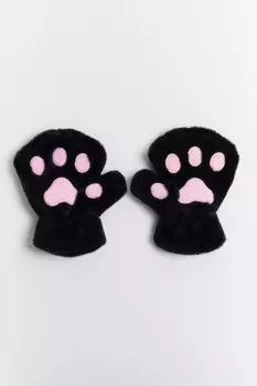 Митенки пушистые в виде кошачьих лапок