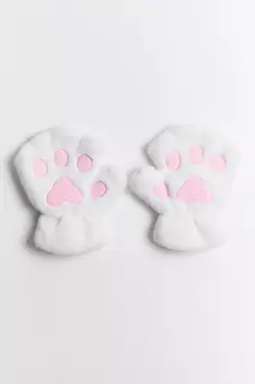 Митенки пушистые в виде кошачьих лапок