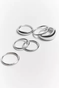 Набор колец гладких серебристых (6 штук)