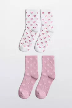 Набор носков высоких с сердечками (2 пары)