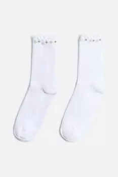 Носки в рубчик с оборками и бусинками