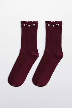 Носки в рубчик с оборками и бусинками