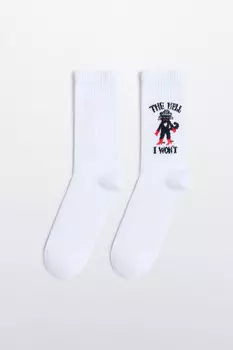 Носки высокие хлопковые с надписью