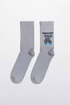 Носки высокие хлопковые с принтом