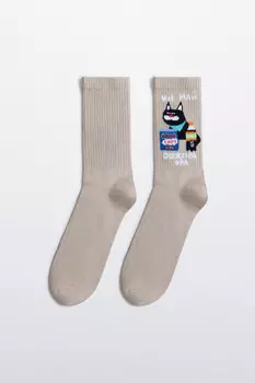 Носки высокие хлопковые с принтом