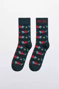 Носки высокие с новогодним принтом