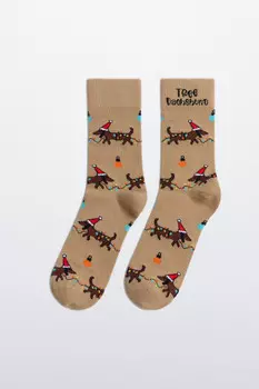 Носки высокие с новогодним принтом