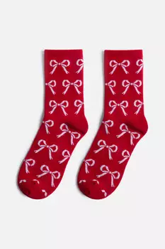 Носки высокие с принтом-бантиками