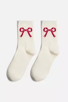 Носки высокие с принтом-бантиками