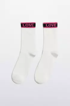 Носки высокие с принтом-надписью