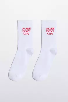 Носки высокие хлопковые с принтом