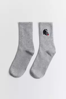 Носки высокие с вышитым котиком