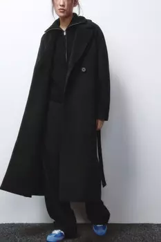 Пальто драповое длинное с поясом