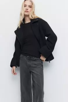 Пальто-косуха короткое драповое с отложным воротником