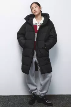 Пальто стеганое утепленное с капюшоном