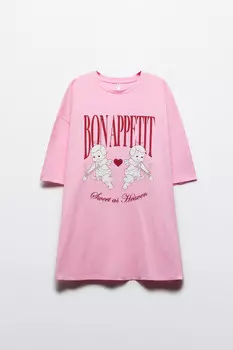 Платье-футболка домашнее хлопковое с принтом