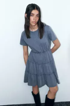 Платье-футболка мини хлопковое с ярусной юбкой