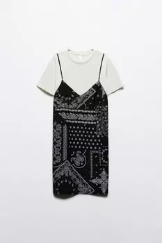 Платье-футболка с сарафаном на бретельках