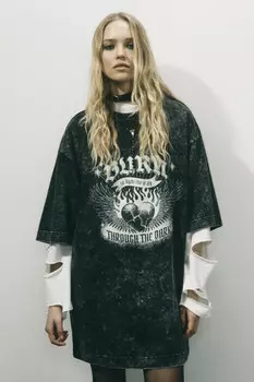 Платье-футболка с вареным эффектом и принтом