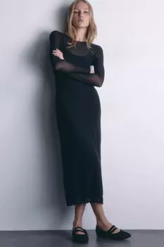 Платье-футляр миди сетчатое со стразами