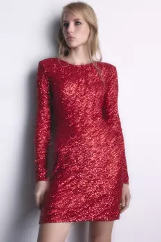 Платье-футляр мини блестящее с пайетками