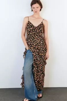 Платье-комбинация макси шифоновое с воланами