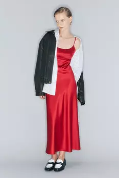 Платье-комбинация миди атласное на бретельках