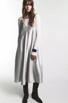 Платье-комбинация миди атласное на бретельках