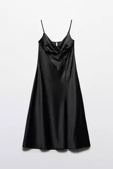 Платье-комбинация миди атласное с разрезом