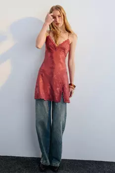 Платье-комбинация мини атласное с кружевом