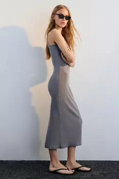 Платье-майка миди в рубчик