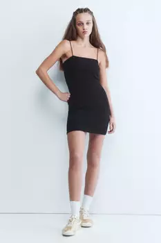 Платье-майка мини хлопковое в рубчик