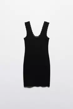 Платье-майка мини в рубчик с кружевом