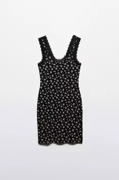 Платье-майка мини в рубчик с кружевом