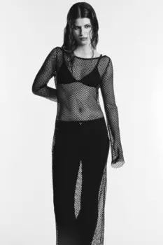 Платье макси из сетки с длинными рукавами