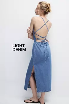 Платье миди джинсовое с вырезом на спине