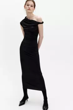 Платье миди облегающее с открытым плечом