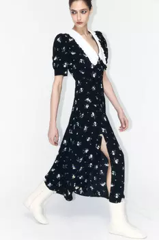 Платье миди приталенное с белым воротничком