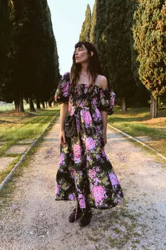 Платье миди с пышными рукавами и завязками