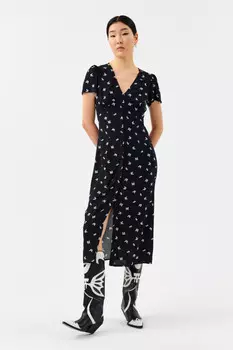 Платье миди вискозное с v-образным вырезом