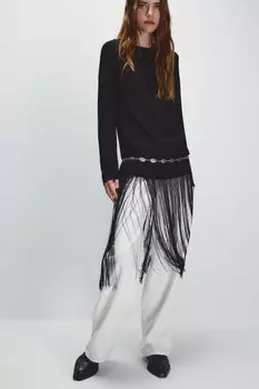 Платье миди вязаное с бахромой