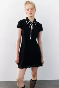 Платье мини ажурное с воротником