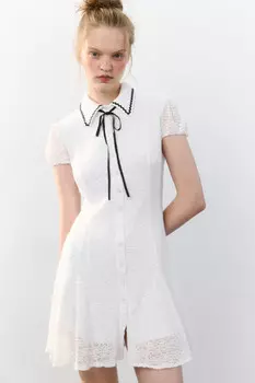 Платье мини ажурное с воротником