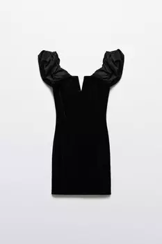 Платье мини бархатное с рукавами из тафты