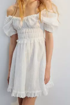 Платье мини хлопковое с оборками