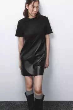 Платье мини из искусственной кожи и замши